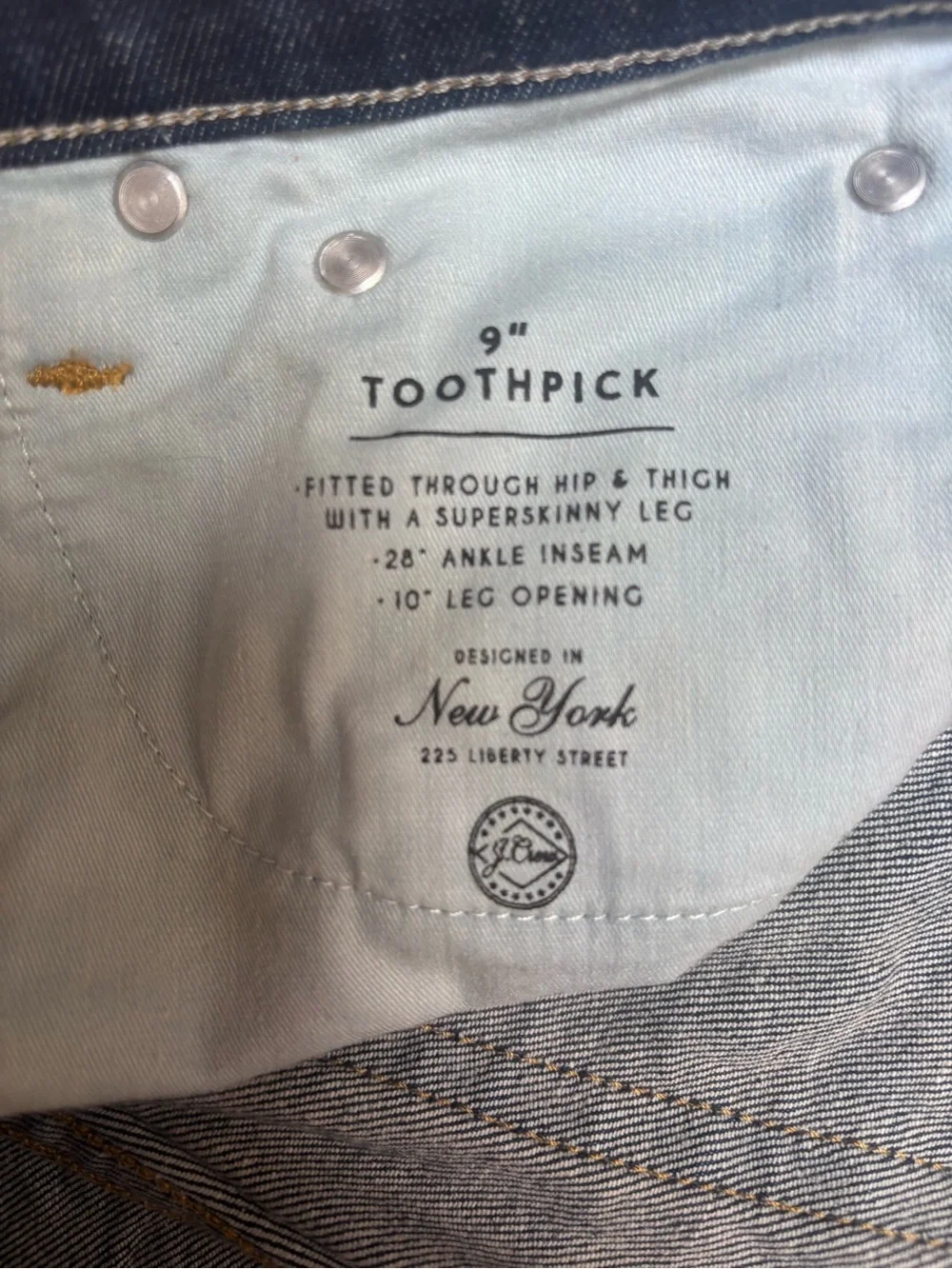 J. Crew Toothpick Jeans in Dark Blue Denim